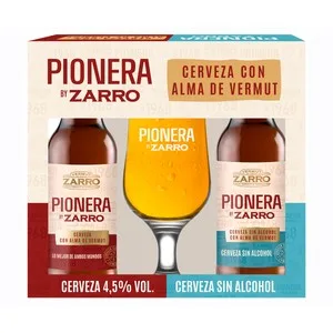 Zarro Pionera Estuche de Cervezas con y sin Alcohol Más una Copa 75 Cl. 330 ML