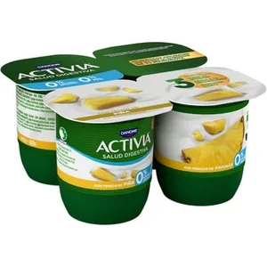 Zero Bífidus con Trozos de Piña Desnatado 0% M.g. 0% Azúcares Añadidos Pack 4 Danone Activia