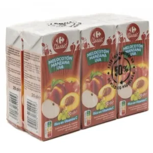 Zumo de Melocotón, Manzana y Uva Carrefour Classic Pack de 6 Briks de 20 Cl.